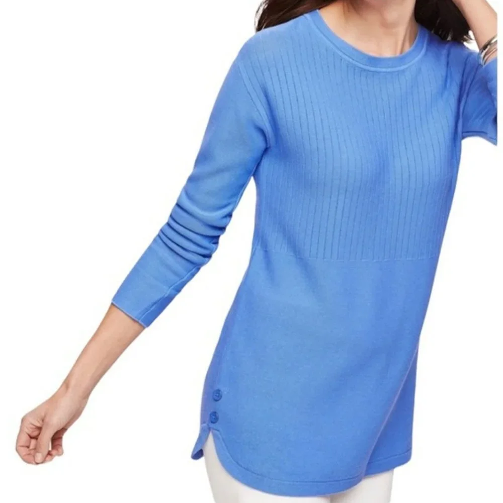 Talbots Crewneck Periwinkle Blue Sweater/Tunic with Button Detail - XS
